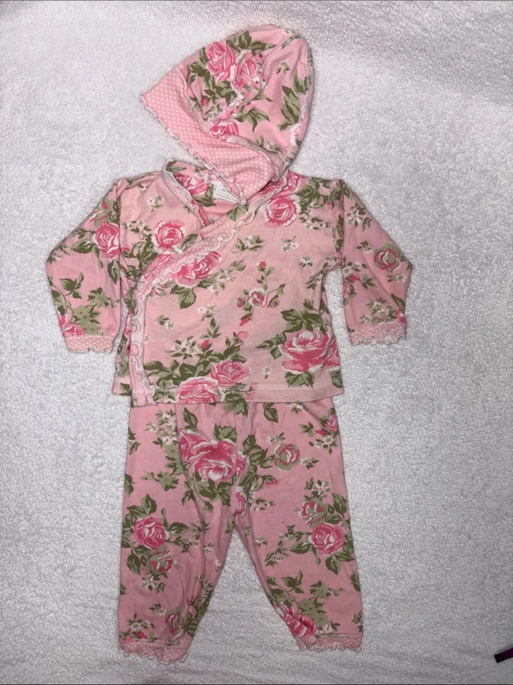 Little mush baby Pink Rose 3 pc kimono Set size 3m